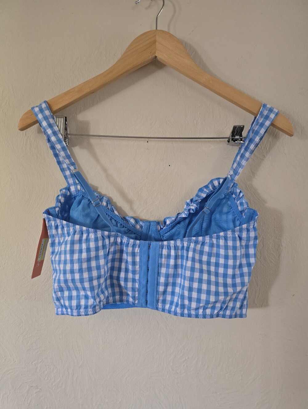 NWT!  Colsie, Woven Corset Bra , Blue/White Gingham, Size Med, MSRP $15 - Picture 4 of 7